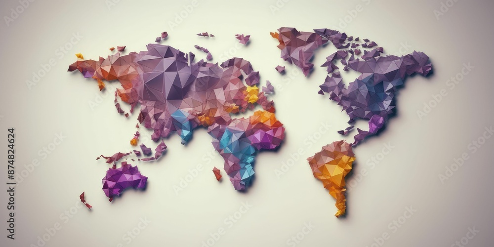 Poster polygonal world map on a white background. the various bright world map made from polygon material. 