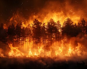 Raging Forest Fire Engulfing Trees in Dramatic Blaze