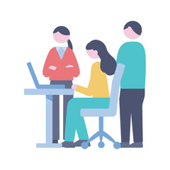 パソコンを見て話し合う3人