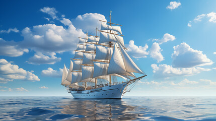 Sailing ship yachts with white sails at opened sea