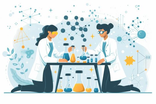 Female scientists conducting experiments in a modern laboratory setting, representing collaboration, research, and scientific discovery.