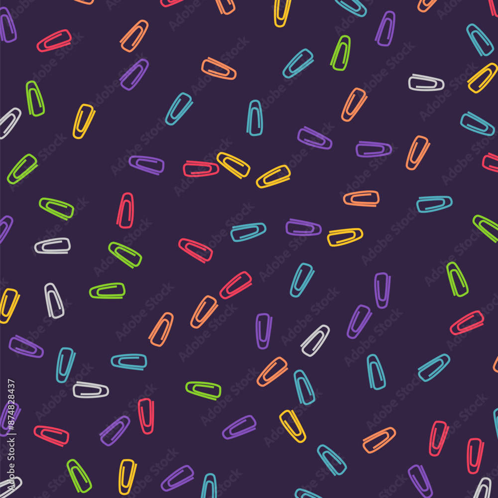 Poster paper clips are scattered on the background. a lot of paper clips are in a chaotic order. an image f