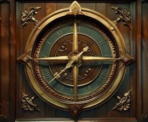 Fototapeta premium Timeless Intersection of Time and Direction with a Wall Clock Featuring a Compass Design, Ready to Navigate the Passage of Hours and Minutes, Perfect for Home Decor and Nautical-Themed Spaces