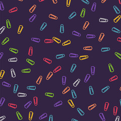 Paper clips are scattered on the background. A lot of paper clips are in a chaotic order. An image for further design.