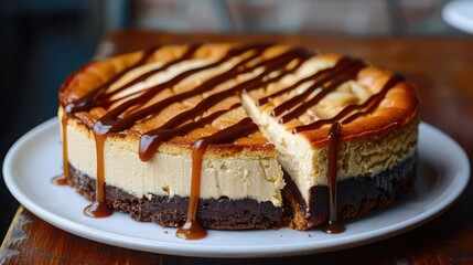 Baileys Irish cream cheesecake with a caramel drizzle, Saint Patricks Day dessert, rich and decadent