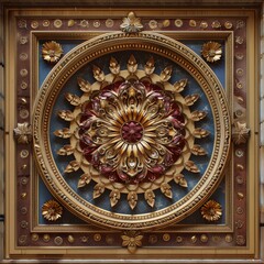 Fototapeta premium Baroque, Barocco Ornate Marble Ceiling Non-Linear Reformation Design with Intricate Accents Depicting Classic Elegance and Architectural Beauty