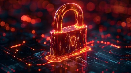 Padlock Icon with Digital Grid Design Representing Network Security and High Tech Concept