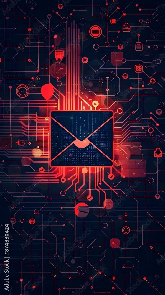 Poster secure email icon surrounded by digital security elements representing secure communication and data