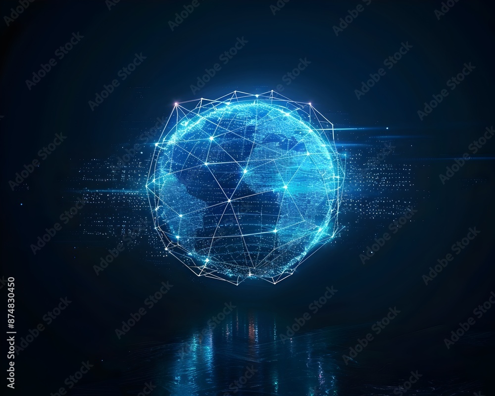Poster sleek email icon with globe and network connections symbolizing global digital communication