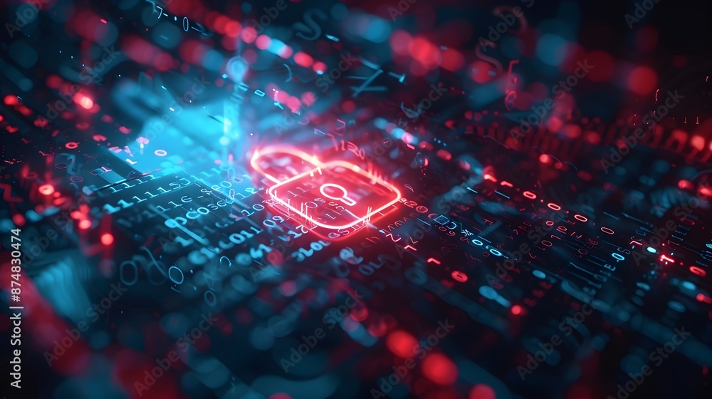 Poster secure and encrypted email icon with digital padlock representing high tech communication concept