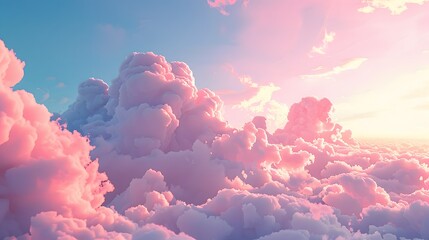 Pink pastel sky background. Fantasy beautiful white fluffy clouds on soft pink sky.