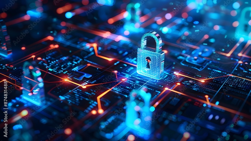 Poster cybersecurity measures safeguarding business data and innovation in high-tech environment