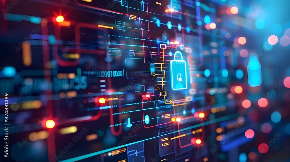 Poster cybersecurity safeguards in high-tech business environment for data protection and it security