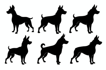 Bella dog black silhouette vector set, isolated black silhouette of a dog collection, Set of dogs breed silhouette vector
