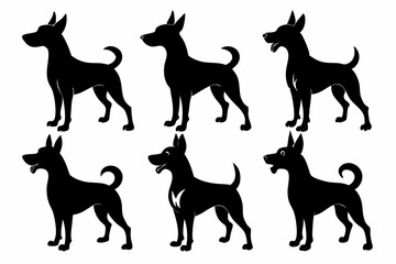 Bella dog black silhouette vector set, isolated black silhouette of a dog collection, Set of dogs breed silhouette vector
