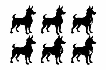 Bella dog black silhouette vector set, isolated black silhouette of a dog collection, Set of dogs breed silhouette vector

