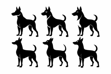 Bella dog black silhouette vector set, isolated black silhouette of a dog collection, Set of dogs breed silhouette vector
