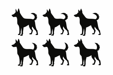 Bella dog black silhouette vector set, isolated black silhouette of a dog collection, Set of dogs breed silhouette vector
