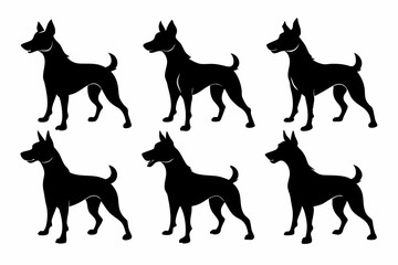 Bella dog black silhouette vector set, isolated black silhouette of a dog collection, Set of dogs breed silhouette vector
