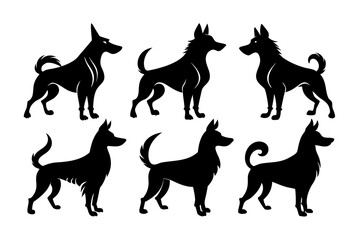 Bella dog black silhouette vector set, isolated black silhouette of a dog collection, Set of dogs breed silhouette vector
