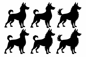 Bella dog black silhouette vector set, isolated black silhouette of a dog collection, Set of dogs breed silhouette vector
