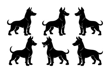 Bella dog black silhouette vector set, isolated black silhouette of a dog collection, Set of dogs breed silhouette vector
