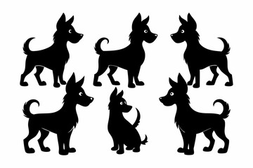 Bella dog black silhouette vector set, isolated black silhouette of a dog collection, Set of dogs breed silhouette vector
