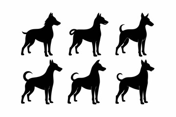 Bella dog black silhouette vector set, isolated black silhouette of a dog collection, Set of dogs breed silhouette vector
