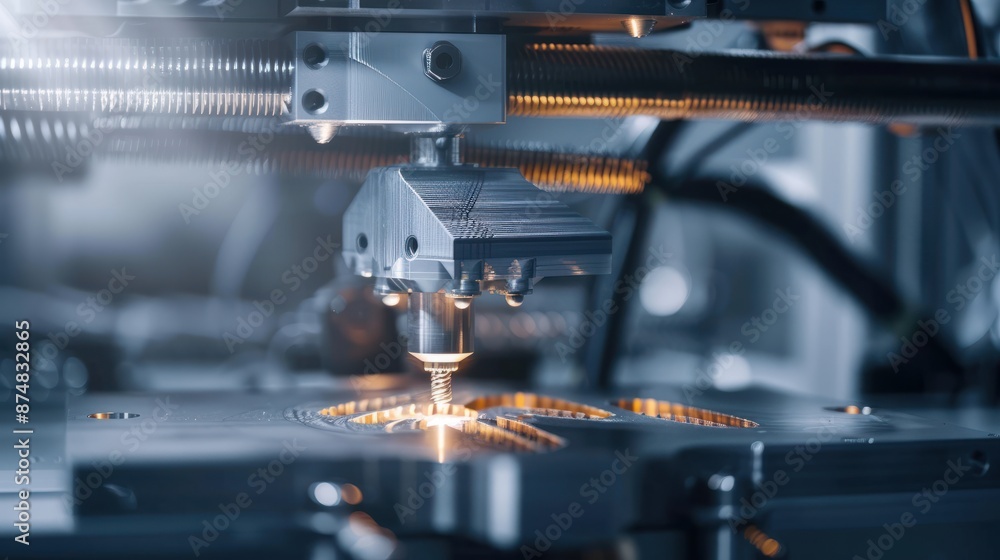 Poster close-up of a 3d printing process using direct metal laser sintering to fabricate a detailed metal m