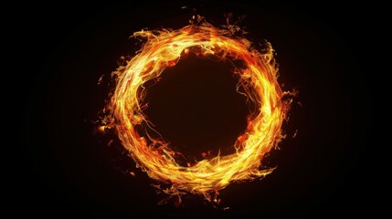 Fototapeta premium Circle of Fire flame with movment on black background, Beautiful yellow, orange and red and red blaze fire flame texture style, , generative ai