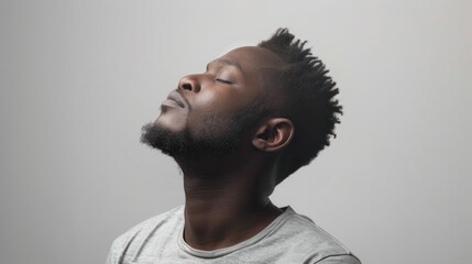 Obraz premium Confident african american man in casual grey tshirt posing against clean white background