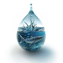 Water Drop with a Splash and a Tiger Shark