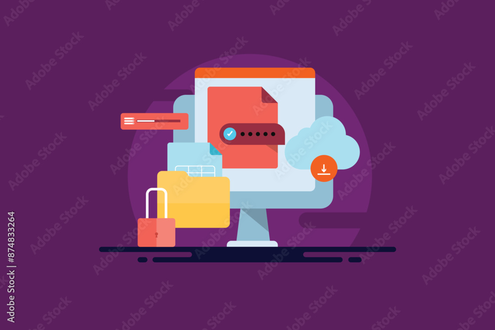 Poster cloud computing and online file and document storage security service technology concept, vector ill