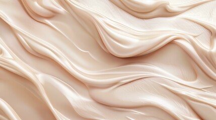 Obraz premium Creamy, smooth texture of a beige cosmetic product spread in wavy patterns. Soft and glossy appearance ideal for skincare or beauty product backgrounds.