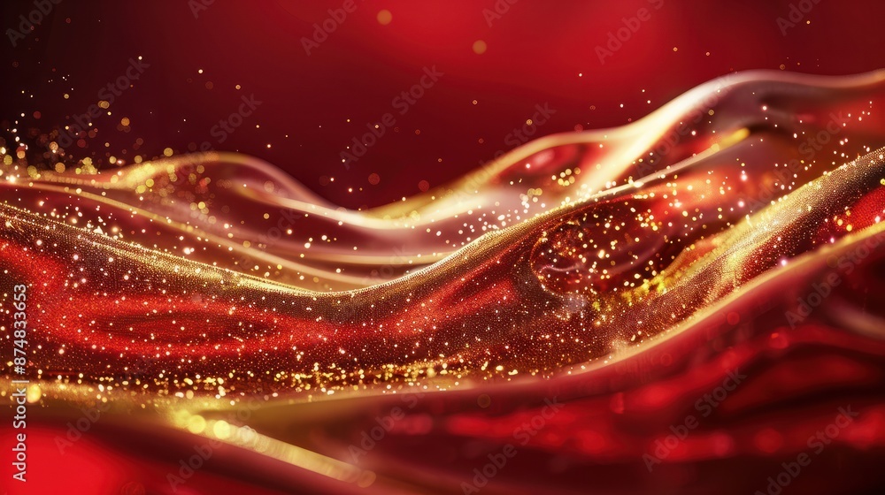 Poster effects of shimmering golden light on a background of red texture backdrop and setting