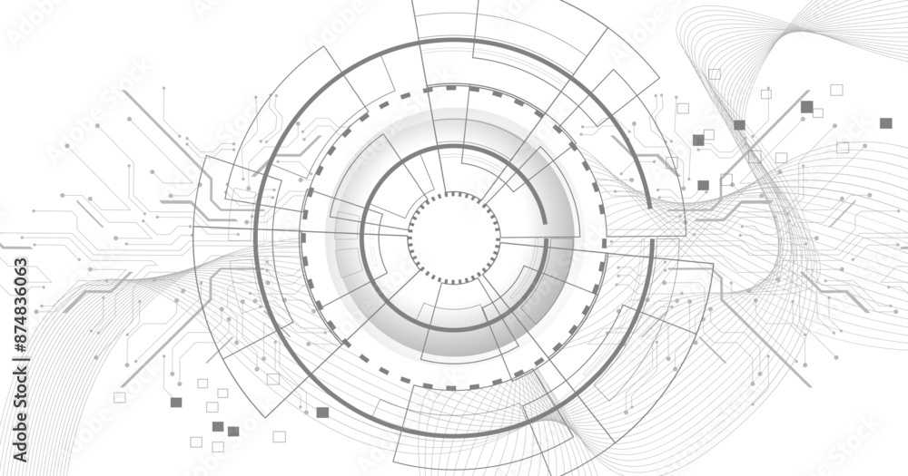Poster grey technology on a white background with various technology elements.futuristic technology backgro