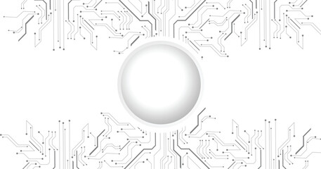 Grey circuit line technology pattern on white background. Futuristic technology background.