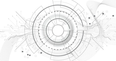 Grey technology on a white background with various technology elements.Futuristic technology background.