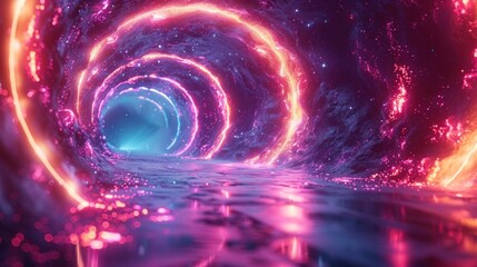 Obraz premium Neon Portal in a Starry Cave