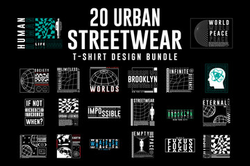 Urban Streetwear T-shirt Designs Bundle. Set typography vector for print t shirt and hoodie apparel design