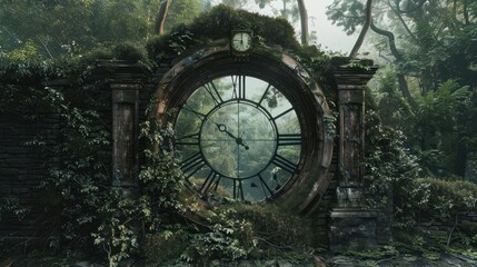Fototapeta premium Stunning portal adorned with watch face, forest landscape.