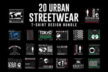 Naklejka premium Modern Streetwear T-shirt Designs Bundle. Set typography vector for print t shirt and hoodie apparel design