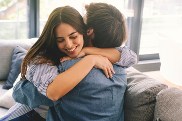 Best friend man and woman hugging and having fun in good friendship relationship real life...
