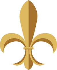 Gold royal lily on a white background. Heraldic sign, logo, design element, decoration. Graphic vector pattern 