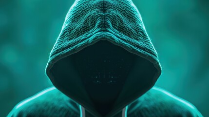 A conceptual image of a hacker wearing a hoodie and using a command line interface on a dark screen, depicting cybercrime and malicious digital activities.