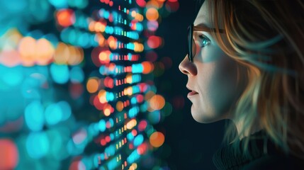 A cybersecurity expert analyzing a network infrastructure diagram on a transparent digital interface, highlighting the strategic planning and defense mechanisms against potential cyber threats.