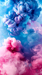 Naklejka premium A stunning display of blue and pink cloud-like formations, depicting abstract thoughts and the fluidity of imagination, with a dreamy ethereal ambiance.