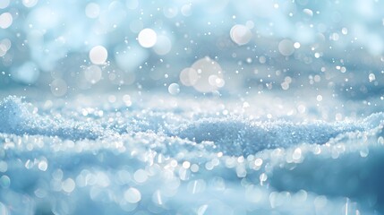 Fototapeta premium Light snow bokeh background on shiny glitter light blue snow winter for Christmas festive background. 