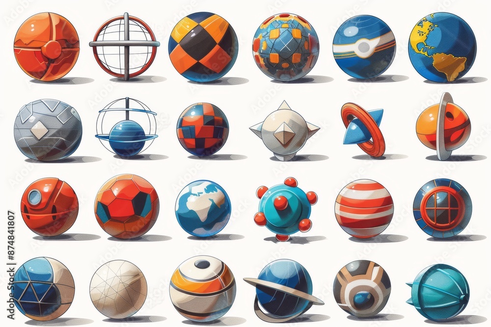 Poster collection of colorful spheres representing various molecular models, emphasizing diversity in scien