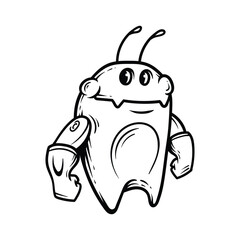 Black and White Cartoon Illustration of Funny Alien Character for Coloring Book